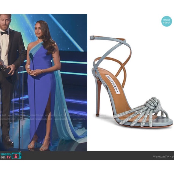 🩵 Aquazzura Celeste 105 Crystal Embellished Heeled Sandals sz 38 - Picture 3 of 16